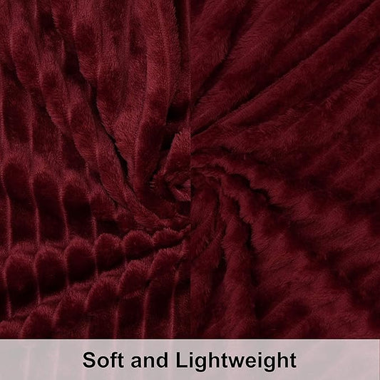 NTBAY Plush Flannel Twin Bed Blanket, 60X80 Inches Soft and Warm Lightweight Blanket with Striped Texture Bed Blanket for Couch Sofa Bed All Seasons, 60"x80", Wine Red