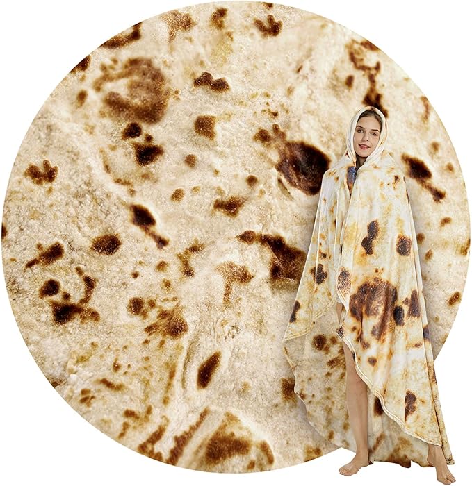 SeaRoomy Burritos Tortilla Throw Blanket, Tortilla Wrap Blankets, Novelty Tortillas Round Blanket Giant Tortillas Round Soft Blankets for Adults and Kids (Brown, 90 inches)