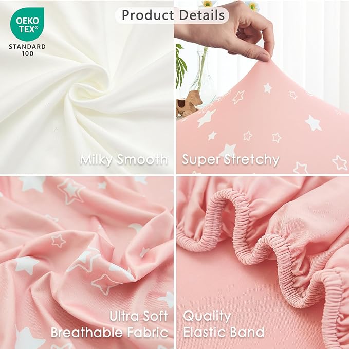 3 Pack Soft Strecthy Bassinet Sheets - 33"x20" Bedside Bassinet Sheets for Baby Delight, Angelbliss, Maxi-COSI & Most Bedside Sleeper | Breathable & Skin Friendly Bassinet Fitted Sheets for Girls