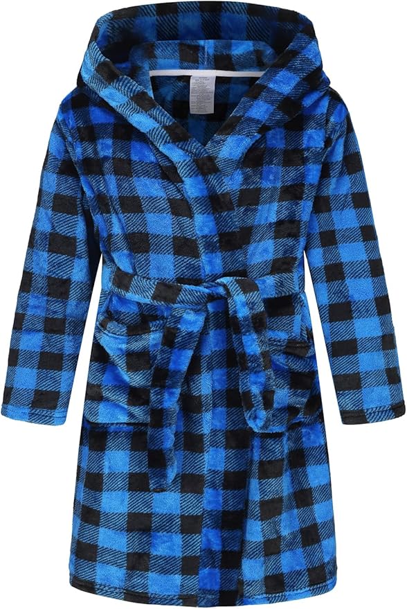 Boys Girls Robe Kids Flannel Hooded Bathrobe Sleepwear Pajamas Toddler Soft Plush Robes for Girls 2-16 Years