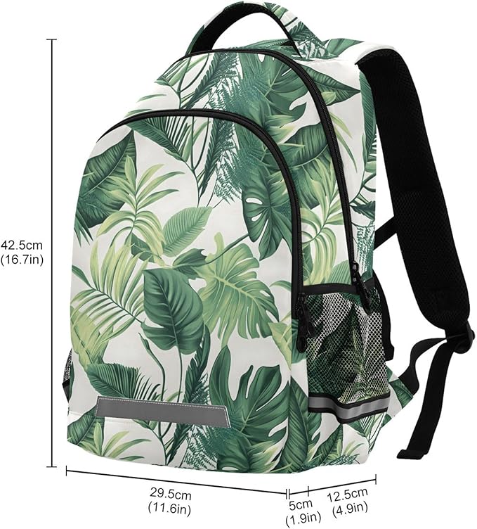 MNSRUU Laptop Backpack with Chest Strap, Monstera Pattern School Backpack, Travel Hiking Bag for Boys Girls Teen College Adult, Rucksack Knapsack