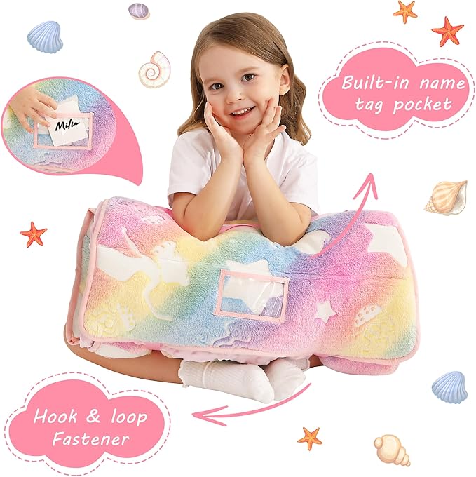 Toddler Nap Mat with Pillow and Blanket, Extra Large Rolled Napping Mats,Slumber Bags for Boys Girls,Kids Sleeping Bag for Daycare, Preschool Travel Camping