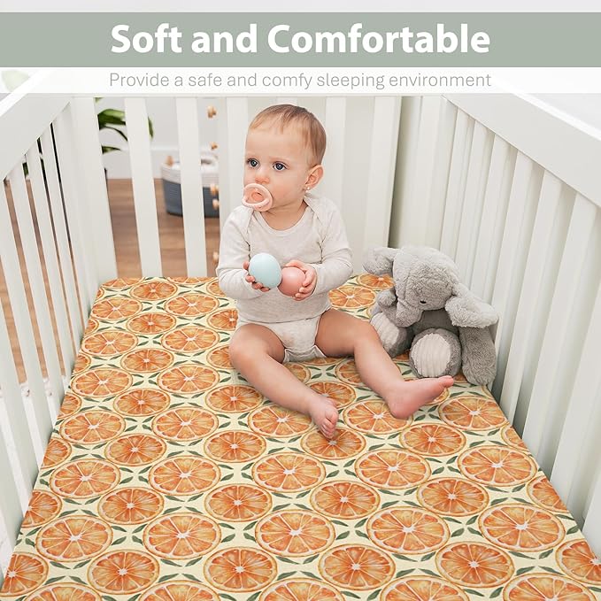 Orange Sweet Baby Crib Sheets for Boy Girl 52x28Inch Watercolor Oranges Soft Stretchy Fitted Crib Mattress Cover Summer Citrus Fruit Nursery Baby Sheet for Standard Crib and Toddler Bed Mattress