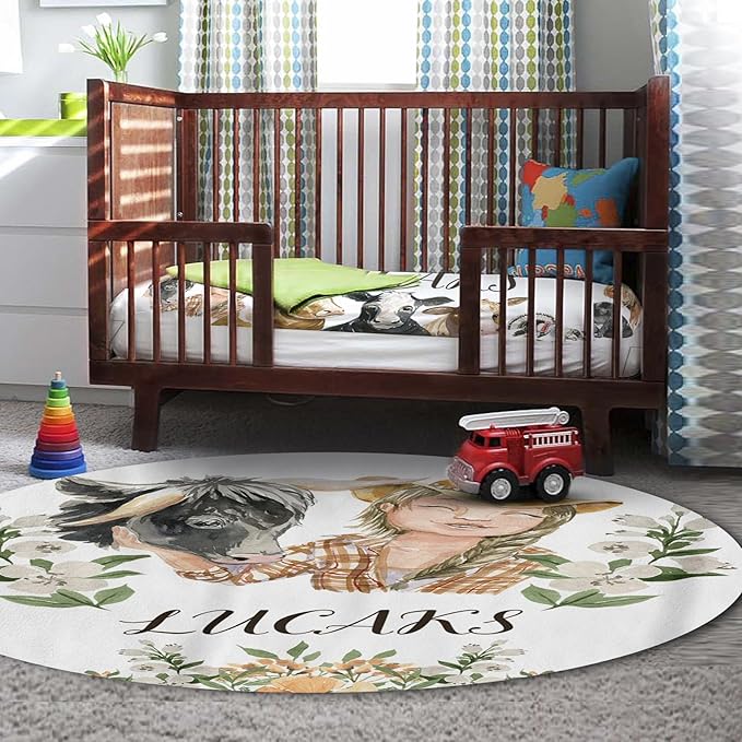 Personalized Baby Crib Bedding Set, Custom Name Nursery Set 5-Piece - Soft Blanket Fitted Sheet Changing Pad Cover Rug and Wall Art, Cute Woodland Animal Theme for Boys Girls