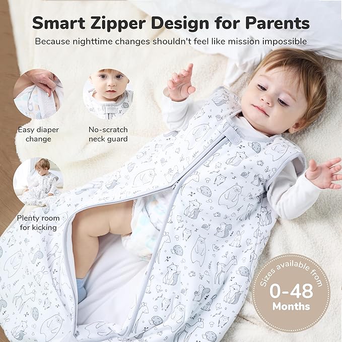 Baby Sleep Sack 1.0 TOG, Organic Cotton Baby Wearable Blanket with Two-Way Zipper, Swaddle Transition Baby Sleeping Bag, All-Season Sleep Sack for Newborn Infant Toddler Boy Girl, 12-18 Months, 1-Pack