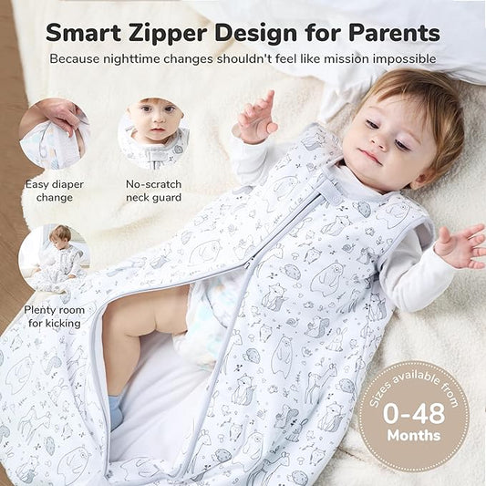 Mama Cheetah Baby Sleep Sack 2.5 TOG, Organic Cotton Baby Wearable Blanket with Two-Way Zipper, Swaddle Transition Baby Sleeping Bag for Newborn Infant Toddler Boy Girl, 0-6 Months