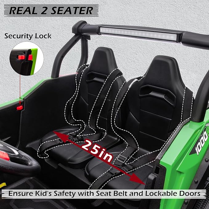 MOLACHI 24V Kids Ride on UTV Car,4WD Battery Powered Electric Vehicle for Kid, 2 Seater Ride On Truck with Remote Control,Safety Belts,3 Speeds,Bluetooth (Green)