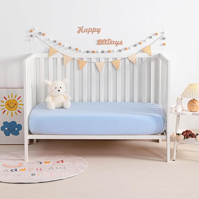 NTBAY 2 Pack Muslin Cotton Crib Sheets, Soft and Breathable Double Layer 28x52 Baby Crib Sheets for Standard Crib and Toddler Mattresses, Boys, Girls, Unisex, Aqua, 28x52 Inches