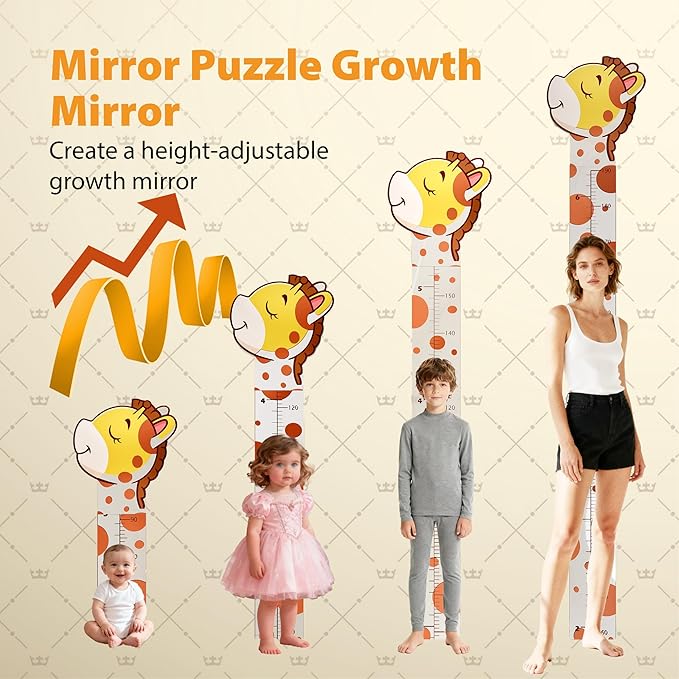 EVTHSU Height Chart for Kids, Giraffe Growth Chart for Wall, Puzzle Height Measurement Board for Boys, Girls, Toddler, Acrylic Mirror High Measuring Ruler Room Wall Decor - Silver