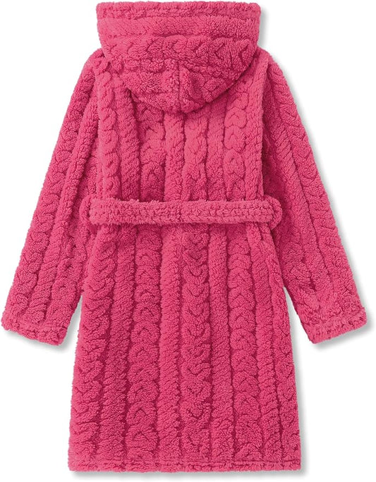 Topgal Leopard Cat Robe for Girls Fleece Toddler Kids Teen Hooded Bathrobe Size 4T-18