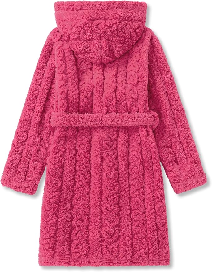 Topgal Leopard Cat Robe for Girls Fleece Toddler Kids Teen Hooded Bathrobe Size 4T-18