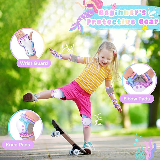Knee Pads for Kids - ZOOBLISS Toddler Knee and Elbow Pads Set Wrist Guards for Skating Girls Aged 3-12, Kids Protective Gear for Roller Skates Skateboard Bike Scooter, Included Drawstring Bag(Rainbow)