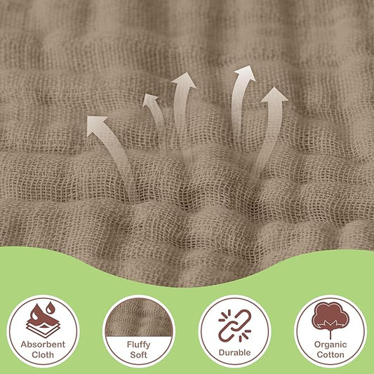 Organic Cotton Muslin Baby Hooded Towels - 32x32 Inch, 2 Pack Newborn Bath Towels for Boys & Girls, Soft & Absorbent Bath Set (Olive/Ivory)