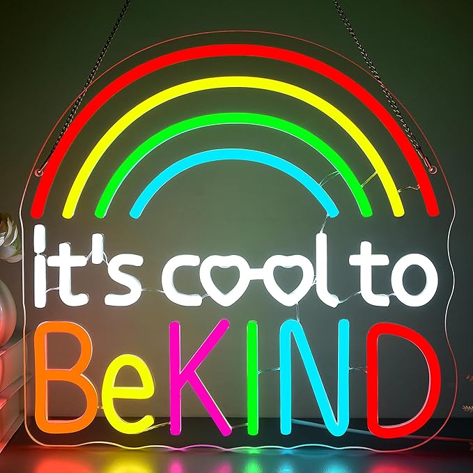 It's Cool To Be Kind Neon Sign for Wall Decor Dimmable Inspirational LED Rainbow Neon Lights for Classroom Decor Teachers Kids Signs Positive Wall Art for Classroom Kids Room Size 13.5*13in(GLNP299)