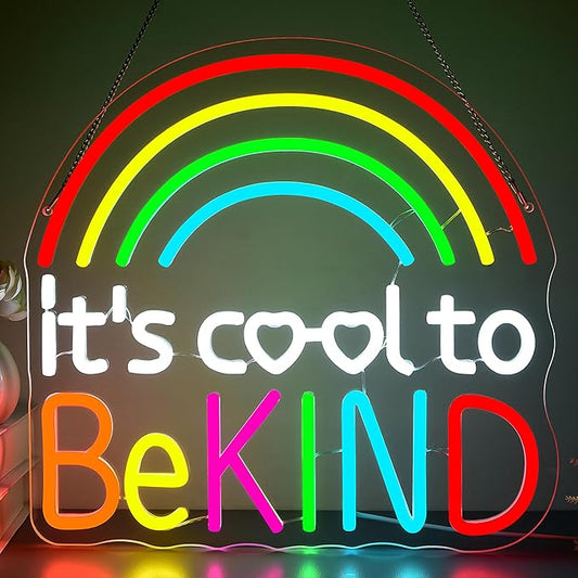 It's Cool To Be Kind Neon Sign for Wall Decor Dimmable Inspirational LED Rainbow Neon Lights for Classroom Decor Teachers Kids Signs Positive Wall Art for Classroom Kids Room Size 13.5*13in(GLNP299)