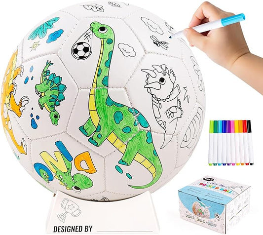 EVERICH TOY Paint Your Own Soccer Ball with Markers, Toddler Arts and Crafts Kits Soccer Gifts for Boys Girls, Size 3 Dinosaur Toys Coloring Custom Soccer Ball Birthday Gifts for Kids 3 4 5 6-8 8-12