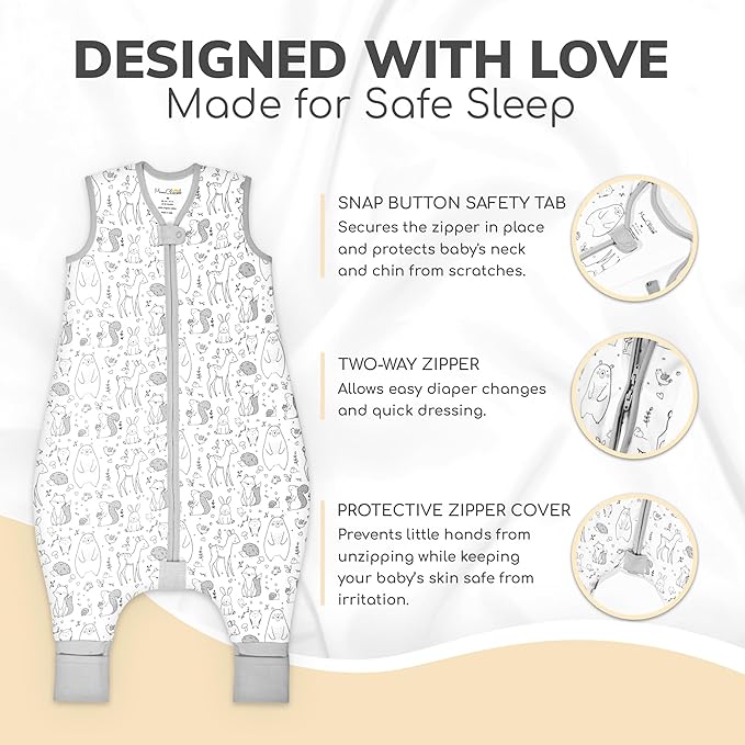 Mama Cheetah Toddler Sleep Sack with Feet, 1.0 TOG Organic Cotton Baby Wearable Blankets with Legs, Baby Sleeping Bag for Walkers, Early Walker 6-18 Month