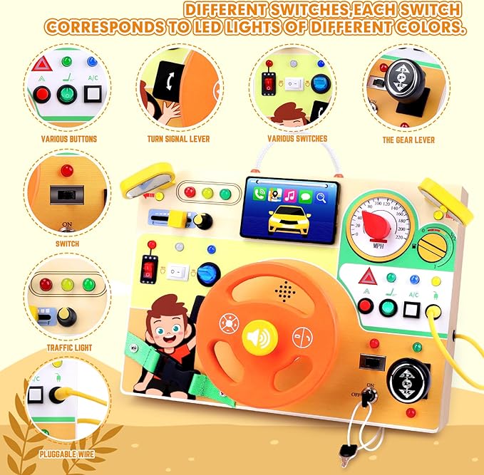 Busy Board for Toddlers - Montessori Educational Toy for 1-3 Year Old Boys & Girls | Travel-Friendly Sensory Learning Activity | Ideal for Kids with Autism(Busy Board v6)