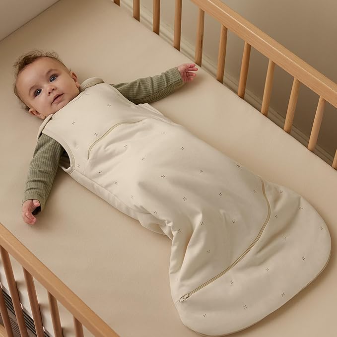Snuz Baby Sleep Sack with Diaper Zip - Baby Sleeping Bag for Easy Diaper Changes, Super Soft Cotton Sleep Sacks in Summer or Winter Tog with Perfect Fit Poppers, Cashmere/Cross, 1 Tog 6-18M