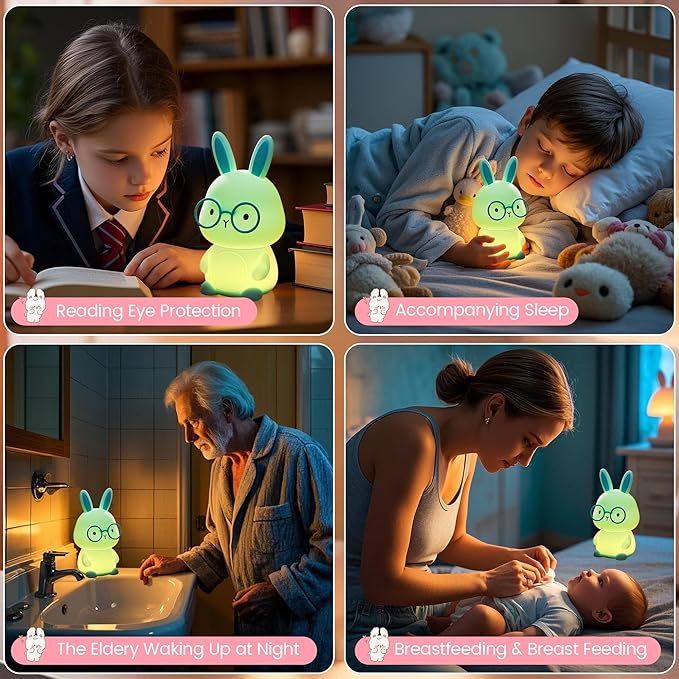 FAMIDUO Bunny Night Light, Rabbit Lamp for Kids, Rechargeable LED Nightlight for Easter Gift,Silicone Bedside Lamp with Touch Color Changing,3 Levels Dimmable/Timmer Nursery Bedroom Light,Room Decor