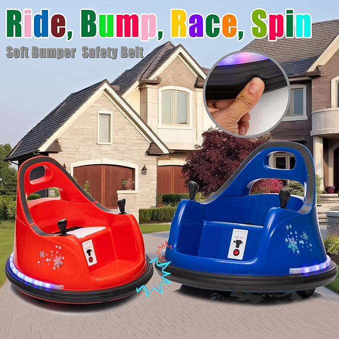 FINITO 12V Electric Ride on Bumper Car for Toddlers with Remote Control, 360 Degree Spin, LED Lights, Music, Safety Belt for Age 3+ Years Kids, Gift for Boys and Girls, Dark Blue