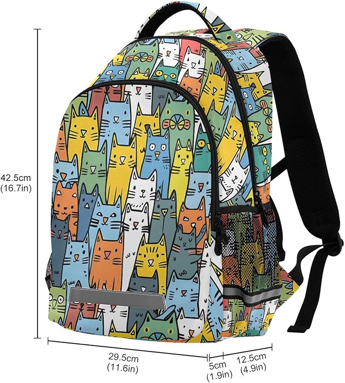 MNSRUU School Backpack with Chest Strap, Cartoon Animal Cute Cat Laptop Backpack, Travel Hiking Backpack for Boys Girls, Rucksack, Knapsack One Size