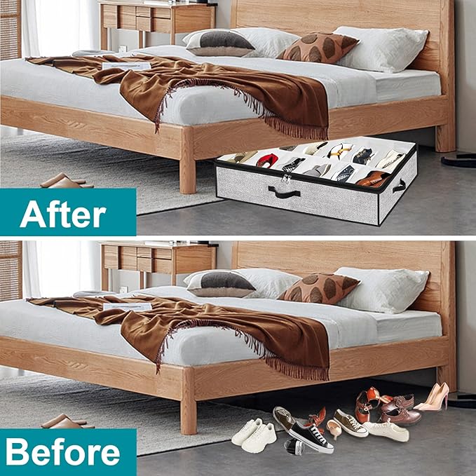Meerainy Under Bed Shoe Storage Organizer for Closet 2 Pack- Fits 24 Pairs Underbed Shoes Container Boxes Light Grey