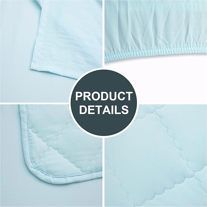 FLXXIE 4 Pieces Toddler Bedding Set, Soft and Breathable Microfiber Crib Sheet Set, Includes Quilted Comforter, Flat Top Sheet, Fitted Sheet, Envelope Pillow Case for Boys and Girls, Aqua