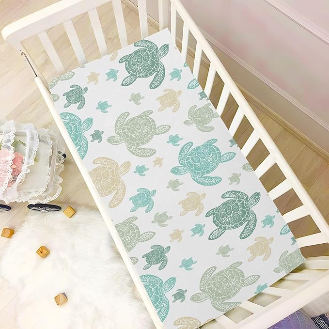 Sea Turtles Crib Sheet for Boys Girls, Super Soft Breathable Fitted Crib Sheet for Standard Crib & Toddler Mattress, Nursery Sheet, 28x52 in
