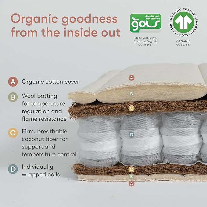 Babyletto Avocado Baby Crib Mattress - GOTS, Made Safe, GREENGUARD Gold Certified - Dual Sided Infant & Toddler Mattress - Flippable & Breathable - ‎52 x 28.25 x 5.5 Inches for Standard Size Crib