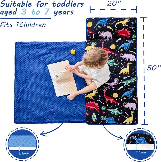 Toddler Nap Mat with Pillow and Blanket, Extra Large Rolled Napping Mats,Slumber Bags for Boys Girls,Kids Sleeping Bag for Daycare, Preschool Travel Camping