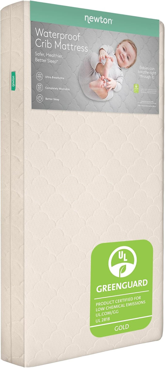Newton Baby Waterproof Crib Mattress and Toddler Bed - Ultra-Breathable to Minimize Suffocation Risk, Washable Core & Cover, 2-Stage, Plush 5.5" Thick - Sandstone