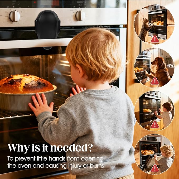 1 Pack Oven Lock for Baby Proofing - Heat Resistant, No Drill Adhesive Stove Door Lock, Child Safety Oven Lock (Black)