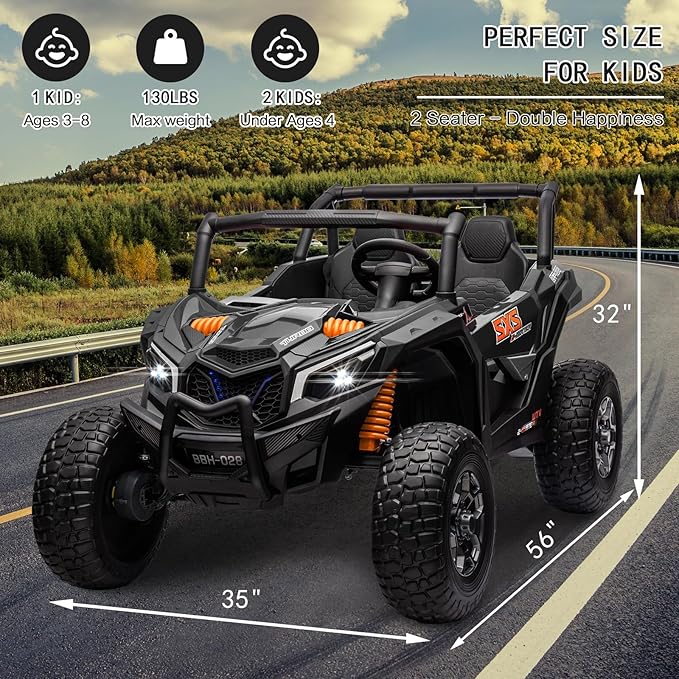 MOLACHI 24V Ride on Toys for Big Kids, 4WD Kid UTV Children Electric Cars with EVA Wheels, 2 Adjustable Seater Kids Remote Control Vehicles, 3 Speeds, LED Lights, 4 Shock Absorbers, Bluetooth-Black