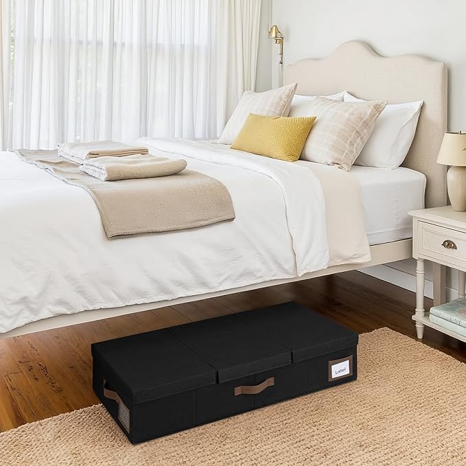 GRANNY SAYS 2 Pack Under Bed Storage, Underbed Organizer with Flid-Top Lid for Bedroom, Black Clothing Storage Bins for Blankets, Clothes, Shoes