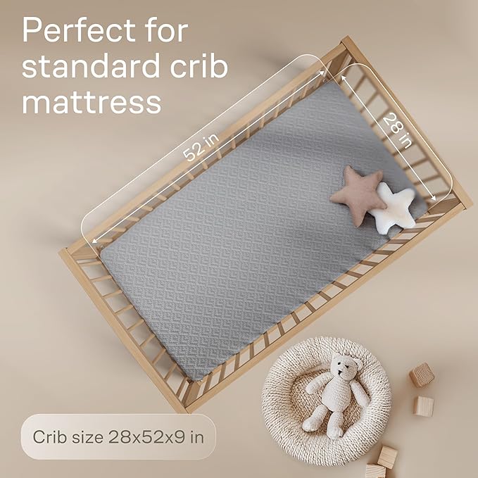 Niagara 2 Pack Viscose Made from Bamboo 100% Waterproof Crib Mattress Protector, Soft Breathable Crib Mattress Protector with Deep Pocket, Crib Mattress Pad for Toddler and Baby (52x28, Gray)
