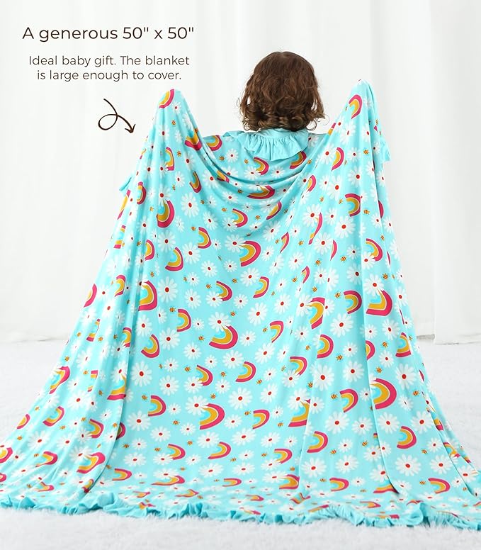 Premium Baby Blankets, Soft Viscose from Bamboo Blanket for Girls, Nursery Crib Bedding Quilt for Newborn and Toddler, Ruffle Blanket Cooling for Hot Sleepers 50''x50'' Daisy