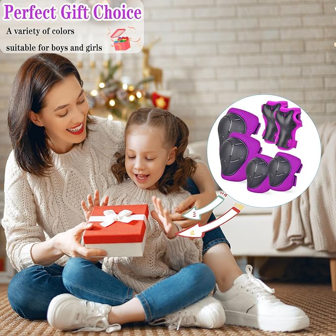 Kids/Youth Knee Pads and Elbow Pads Set for Kids 3-14 Years Boys Girls Protective Gear Set Adjustable Knee Pads, Elbow Pads, Wrist Guards Skateboard Skating Skiing Cycling Biking Running Scooter