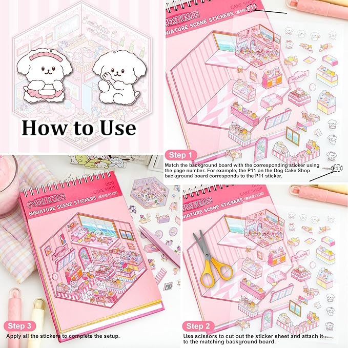 Scene Sticker Book for Kids, 20 Sets of 3D Sticker Scenes for Adults Fun Mini Cute Kawaii Stickers Therapy 3D Scenes Stickers Set Relief Stress Pass The Time, Holiday & Christmas Fun