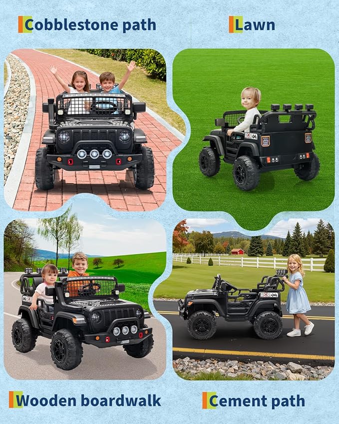 2 Seats 24V Kids Electric Ride on Car with Remote Control, 20" Large Seat with 2 Safety Belts, Two 200W Battery Powered Electric Vehicle for 3+ Years, LED Light,Music,Horn,USB Port, Riding Toy,Black