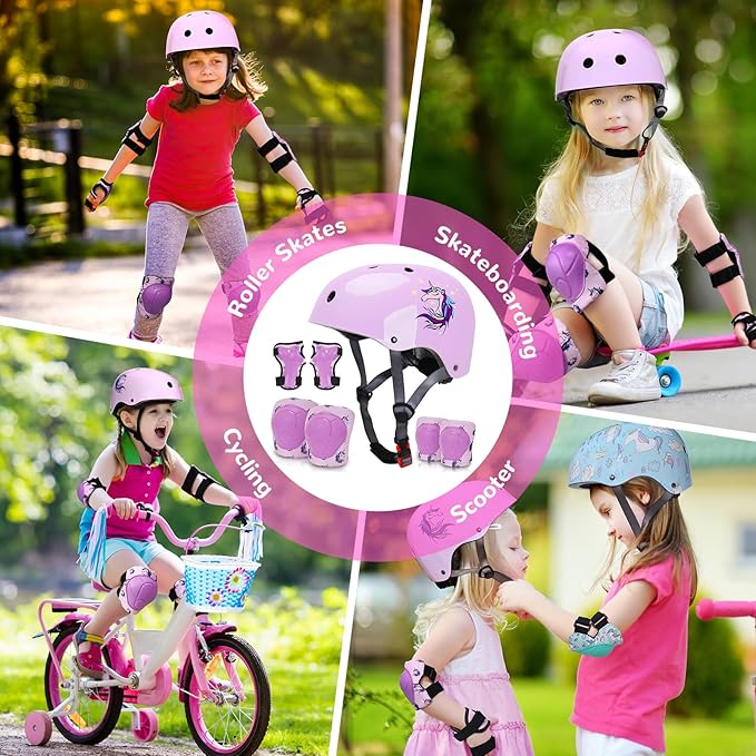 Kids Helmet with Knee Pads Elbow Pads and Wrist Guards,Child Protective Gear for Boys Girls Age 3-5-8 Years fit Roller Skates, Skateboarding, Scooter Bicycle Skate Scooter Skateboard