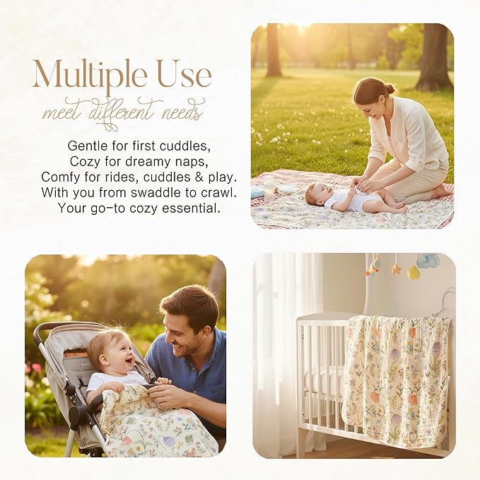 Ultra-Soft Muslin Baby Blanket - Premium Woodland Swaddle, Crib & Nursery Blanket (Gender Neutral), 43x43