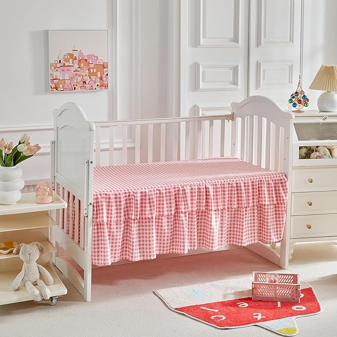 3 Piece Floral Crib Bedding Set, Soft Quilted Baby Comforter with Fitted Sheet & Ruffled Crib Skirt, Breathable and Cozy Shabby Chic Nursery Decor
