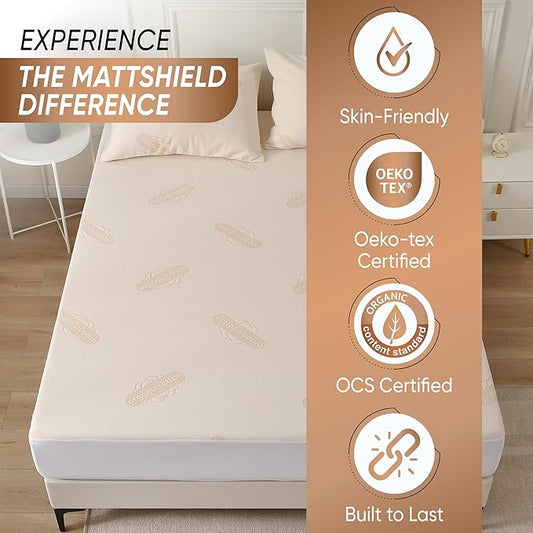 Deluxe Waterproof Organic Mattress Protector Twin - Certified Organic Cotton, Breathable Mattress Pad Cover - New 280 GSM Comfort - Jersey Cotton Skirt - Fitted Comfort