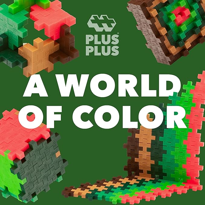 PLUS PLUS 240 Piece Interlocking Building Blocks for Kids, Open Ended Connecting Toys, Stem Bin Classroom Mini Manipulatives - Jungle Mix Play Tube