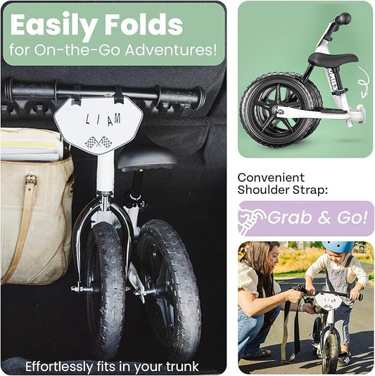 Zoomies Folding 12" Toddler Balance Bike for 2 to 5 Year Olds – Foldable Easy to Take On The Go – w/Carrying Strap