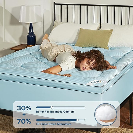 BEDLORE Full Mattress Topper, Thick Pillow Top Pad for Back Pain Relief, Soft Mattress Cover with Deep Pockets 6-15 inch