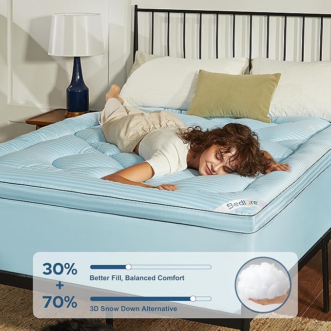 BEDLORE Queen Mattress Topper, Thick Pillow Top Pad for Back Pain Relief, Soft Mattress Cover with Deep Pockets 6-18 inch