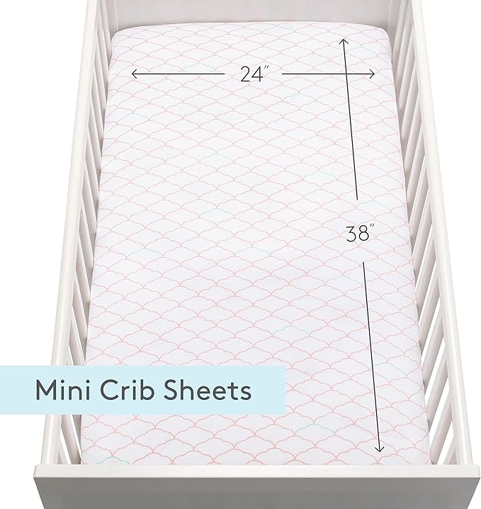 Newton Baby Fitted Mini Crib Sheets (2-Pack) | Organic Muslin Cotton, Breathable & Soft Baby Sheets, Washable Baby Mattress Sheets, Fits Mini Crib Mattresses 24" x 38", Dreamweaver Coral & Plain White