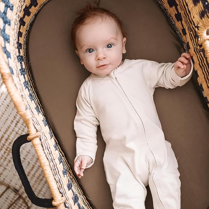 GRSSDER Stretchy Ultra Soft Fitted Bassinet Sheet 3 Pack, Universal Fit for Bassinets Baby Cradle Moses Basket Oval Rectangle Mattress Safe and Snug, Jersey Bassinet Sheets for Baby, Brown